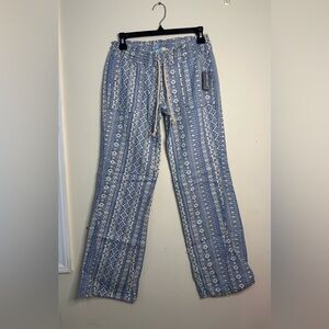 Cali 1850 Printed Linen Pull On Drawstring Beach Pants in Blue Size Small NWT
